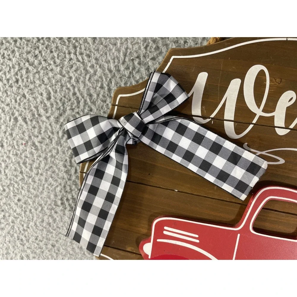 Red Truck Welcome Door Hanger Interchangeable Seasonal Farmhouse Wood Sign
